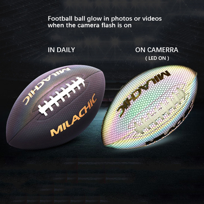 Holographic Glowing Reflective Football Luminous American Football Rugby Ball Size 9 6 3