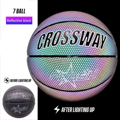 Reflective Basketball Ball Holographic Glowing Night Light Size 7 Basketball Training Game