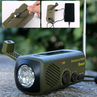 550mAh Solar Powered Flashlight USB Charging Hand Crank Flashlight Outdoor Survival Emergency Radio Flashlight