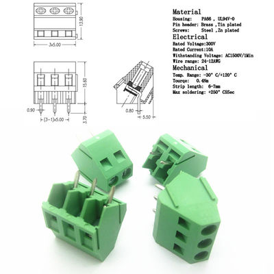 5.0mm Pitch PCB Mounted Screw Terminal Blocks 45° Wiring Entry