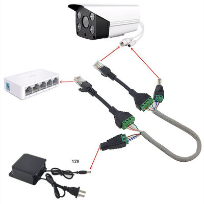 Female Jack RJ45 Network Connector Male DC Power Plug To Screw Terminals Adapter for CCTV Camera