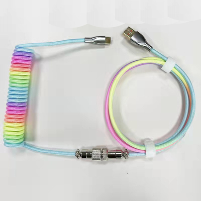 Mechanical Keyboard Cable Coiled Audio Connector Coupling USB Type-C Rainbow Cable