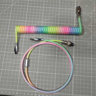 Mechanical Keyboard Cable Coiled Audio Connector Coupling USB Type-C Rainbow Cable